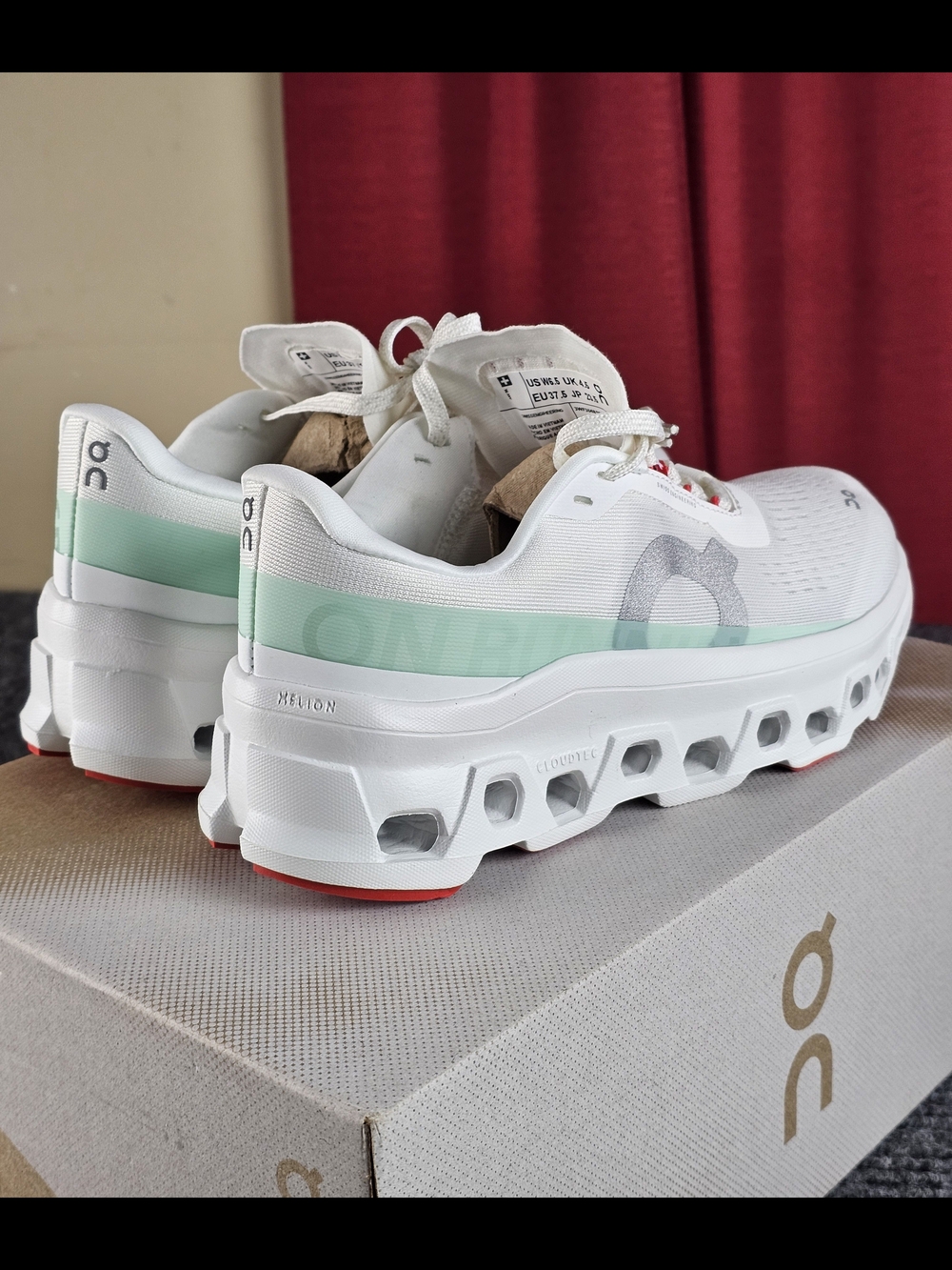 On Running Women's White Mint Athletic Shoes with Coral Accents - Picture 4 of 10